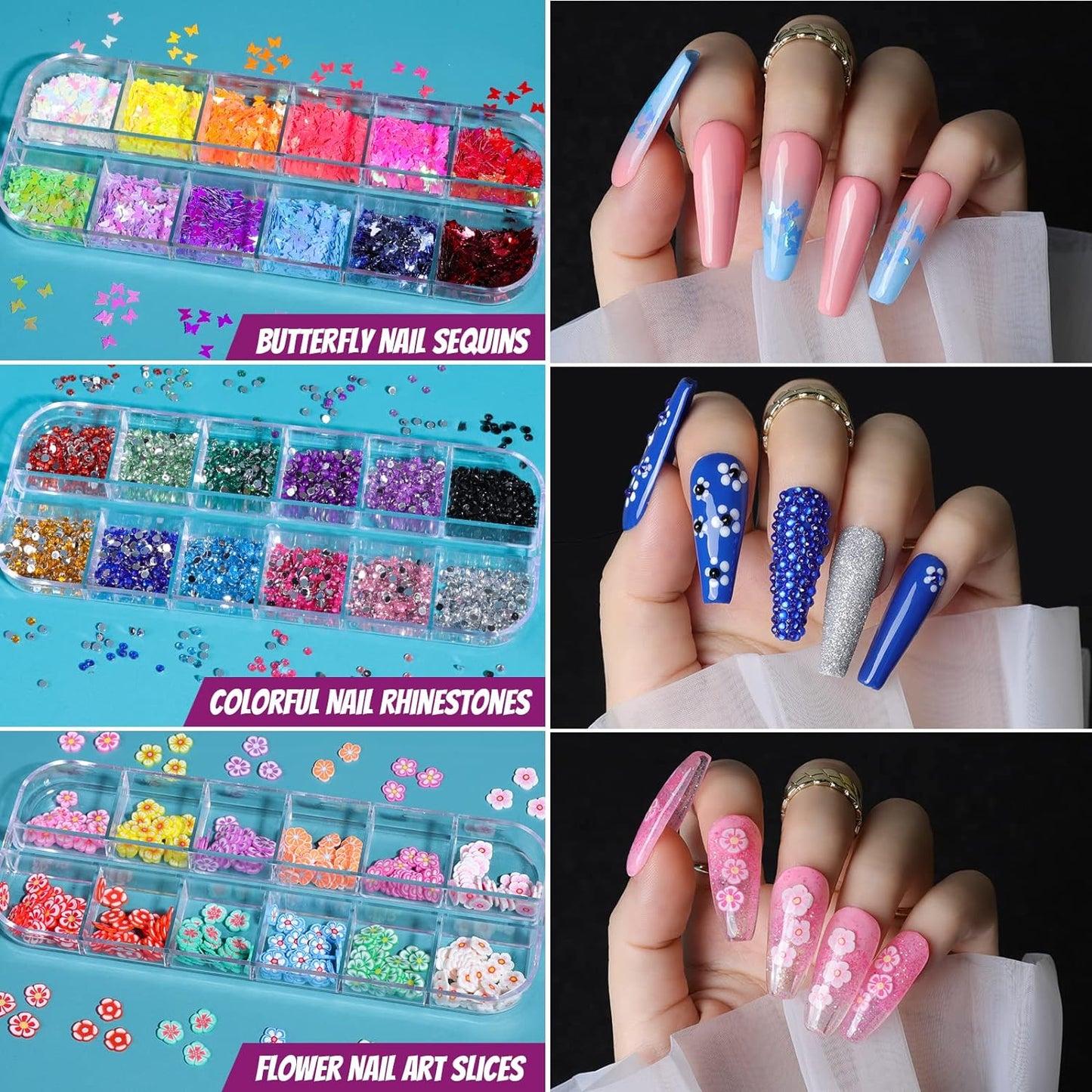 Teenitor Acrylic Fake Nails Kit, Press On Nail Supplies with Clear Coffin Nail Tips Nail Stand Nail Art Brushes Dotting Pen Glitter Sequins Sticker Rhinestones Nail Decorations Press On Nails Kit