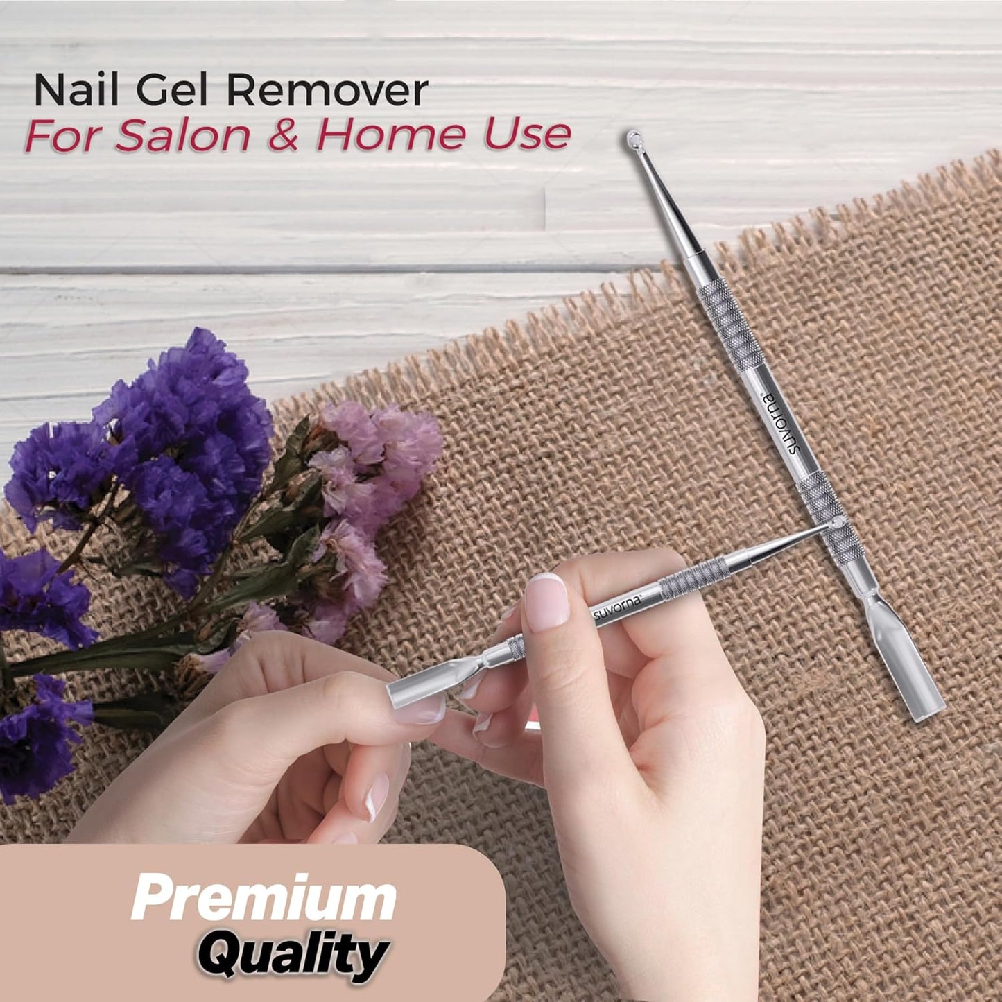 Suvorna Metal Cuticle Pusher Tool & Nail Cleaner Tool, Cuticle Cleaner, Stainless Steel Cuticle Pusher - Fingernail Cleaner for Under Nails and Gel Nail Polish Remover, Nail Cuticle Pusher for Women