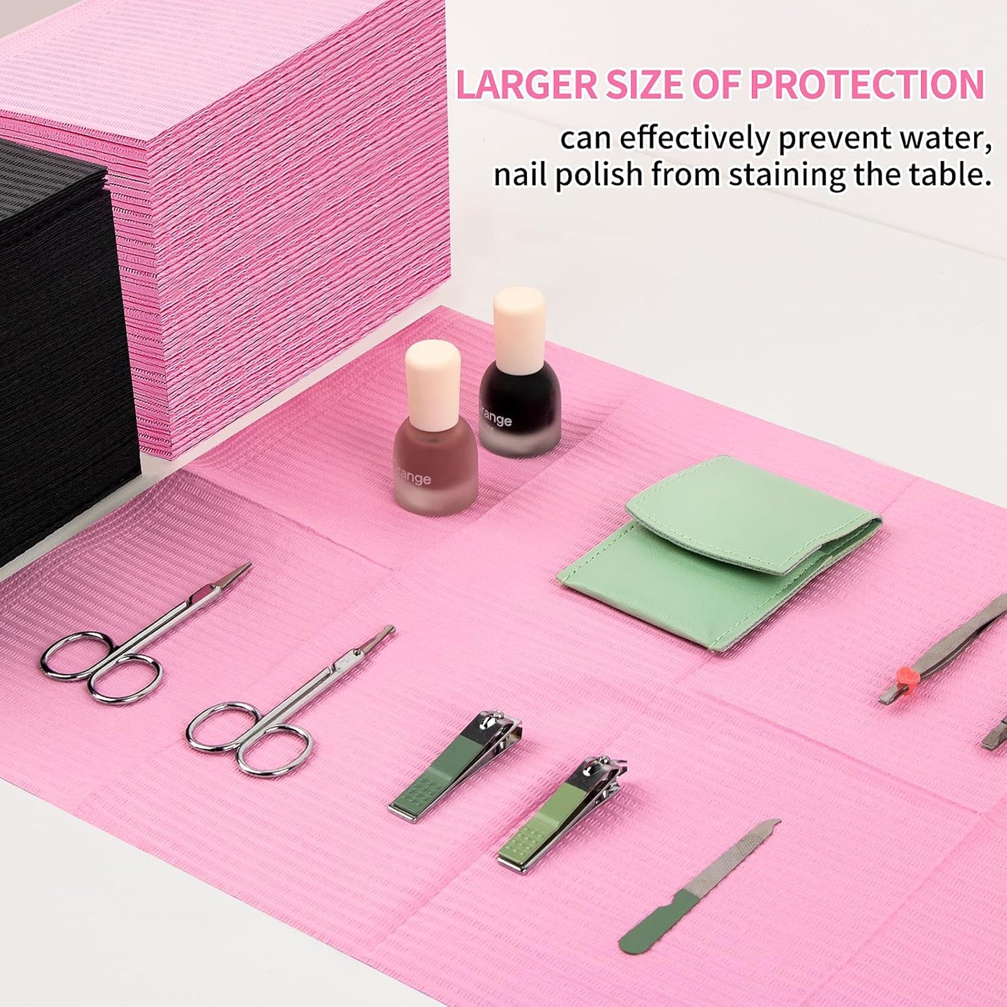 490pcs Disposable Nail Mats Foldable Nail Paper Towels, Table Acrylic Nail Practice Sheet, 3 Ply Waterproof Clean Nail Table Practice Mat for Salon Manicure Tattoo,Nail Art Accessories 13"x18"(Pink)