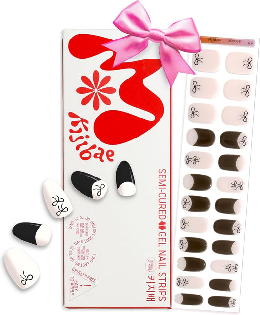 Semi Cured Gel Nail Strips - Trendy Nail Polish Wraps Works with Any UV Lamp - Long Lasting Easy Salon Manicure - 24pcs with 2 Prep Pads, Nail File & Cuticle Stick (Knot Yours)