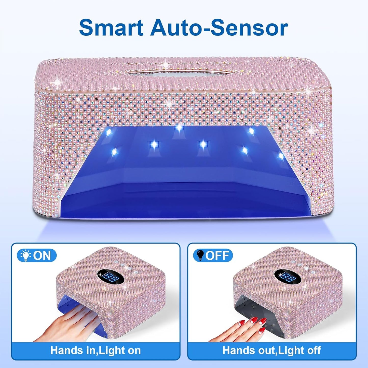 Cordless UV Nail Lamp, 54W Rechargeable UV Light for Gel Nails, LED Nail Dryer with 3 Timer Modes, Professional Quick Dry Curing Lamp for Salon & Home(Pearl Pink Diamond)