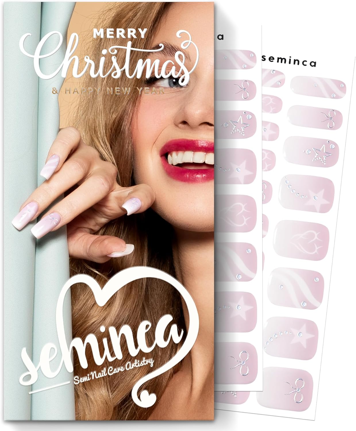 Semi Cured Gel Nail Strips-Festive Gel Nail Strips Christmas(Pearl Pink Gradient)
