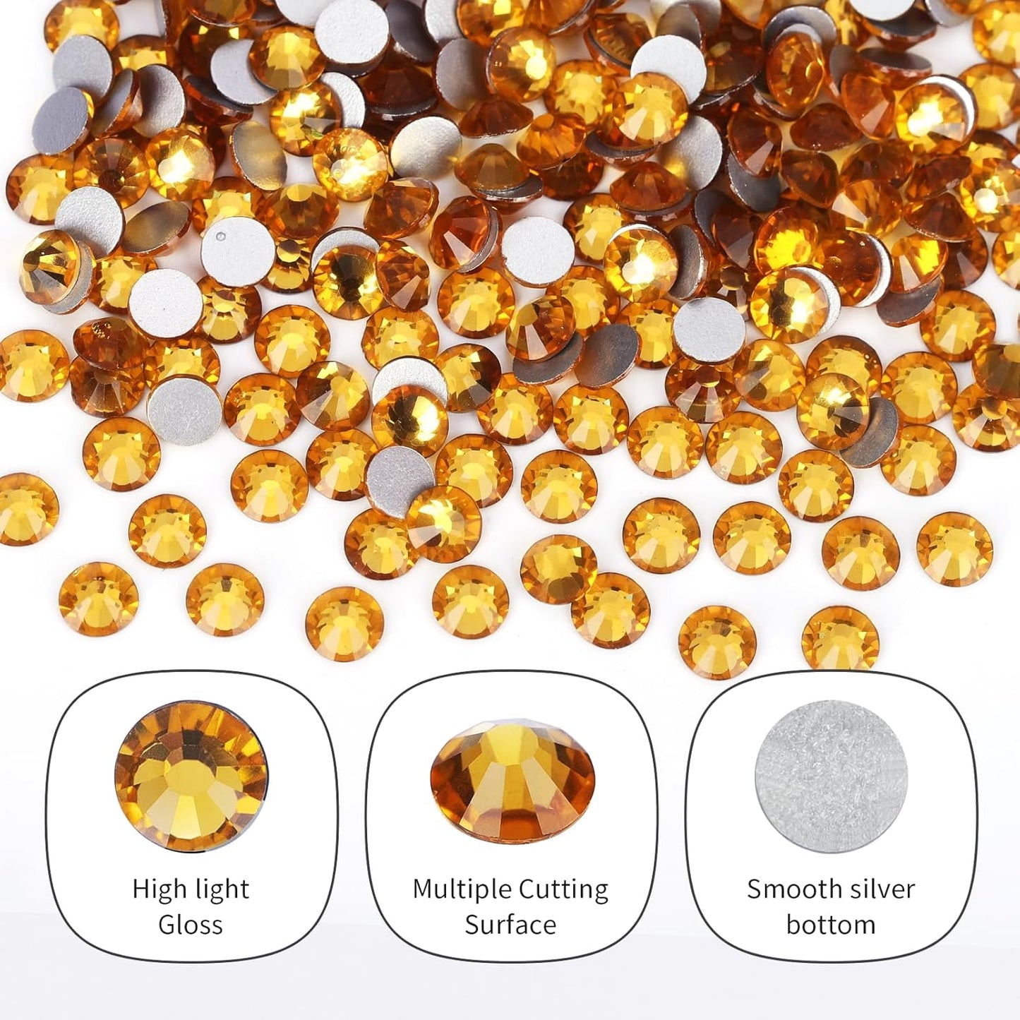 10000PCS Gold Yellow Rhinestones Bulk, Flat Back Crystal Glass Stone Round Gems,SS20, 4.6-4.8mm