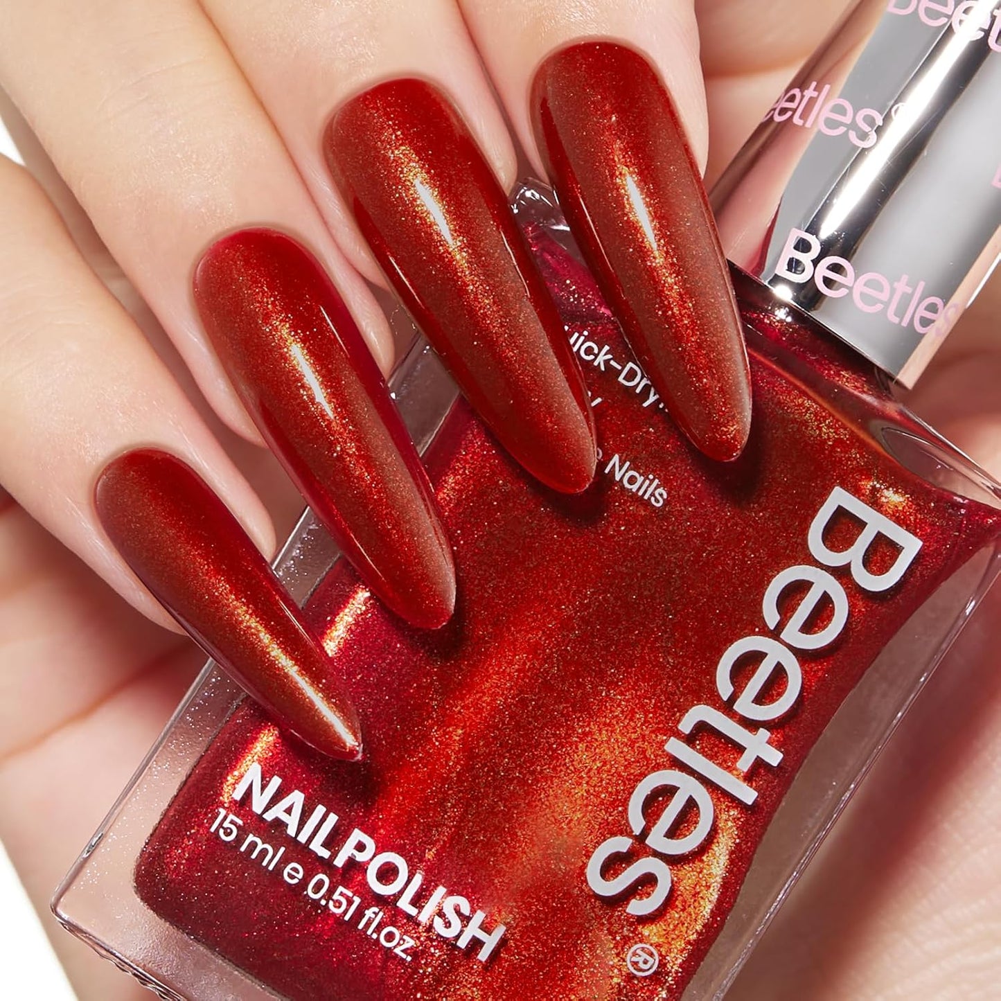 Beetles Red Nail Polish 15ml, Gifts Glitter Bright Orange Gorgeous Quick-Dry Glossy Nail Polish Crimson Heartbeat for Fingernail Toenail Manicure Nail Christmas Salon-Quality Results