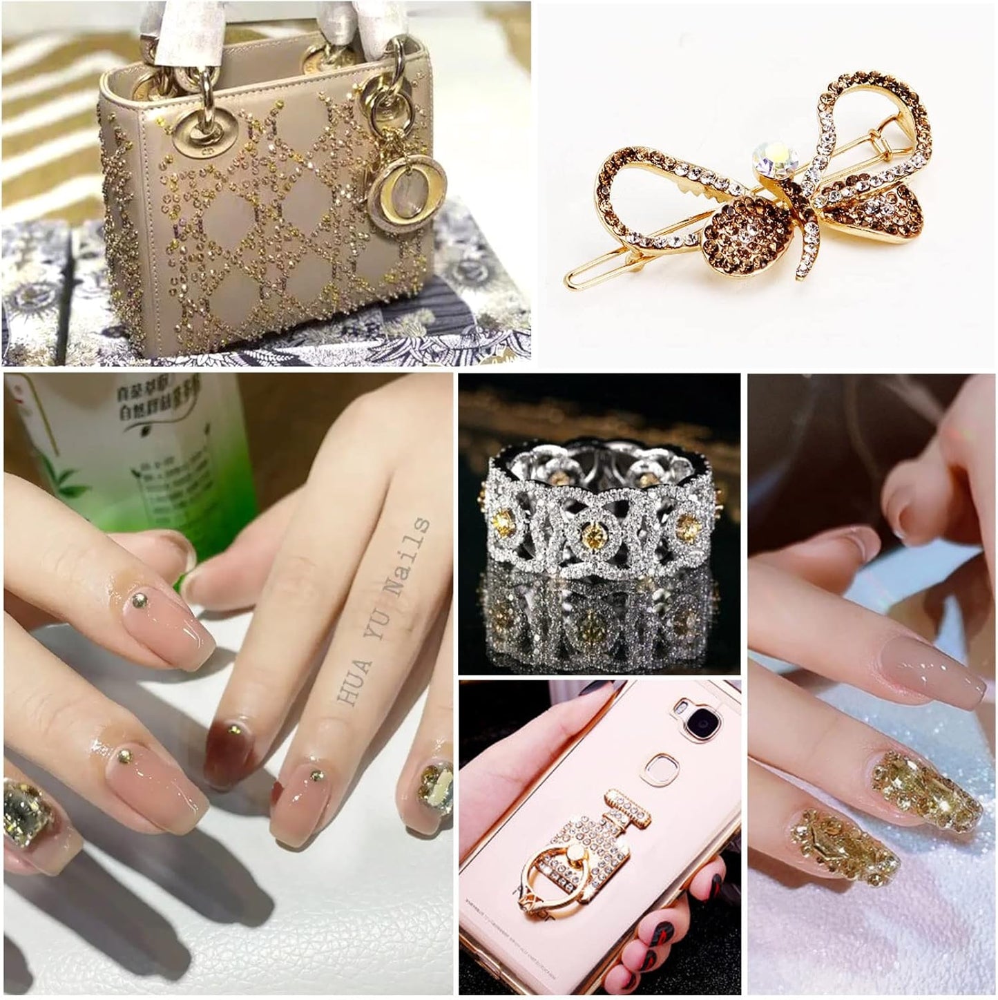 Beadsland 7200pcs Flatback Rhinestones,Gold Rhinestone Nail Gems Round Crystal Rhinestones for Crafts,Mixed 6 Sizes with Wax Pencil Kit, SS3-SS10,Golden Shadow