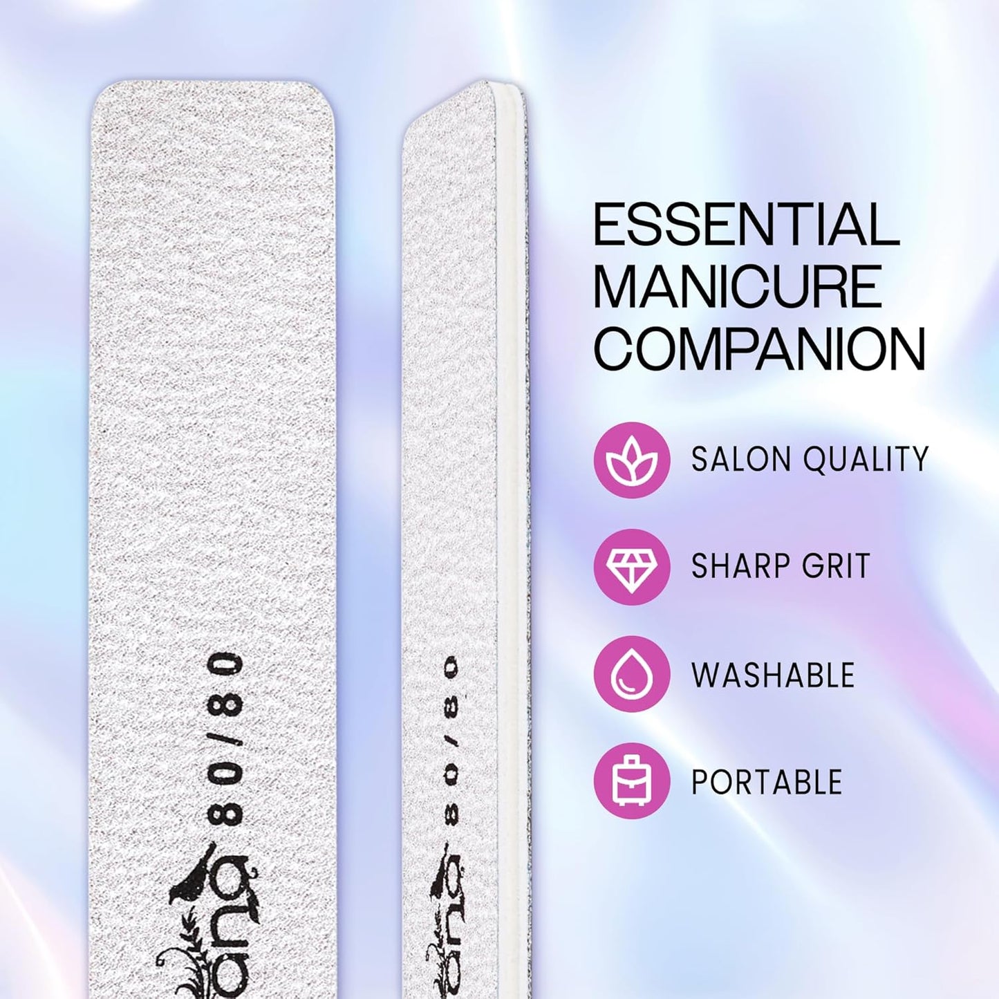 10pcs - PANA Jumbo Double-Sided Emery Nail File for Manicure, Pedicure, Natural, and Acrylic Nails - Zebra (Grit 80/80)