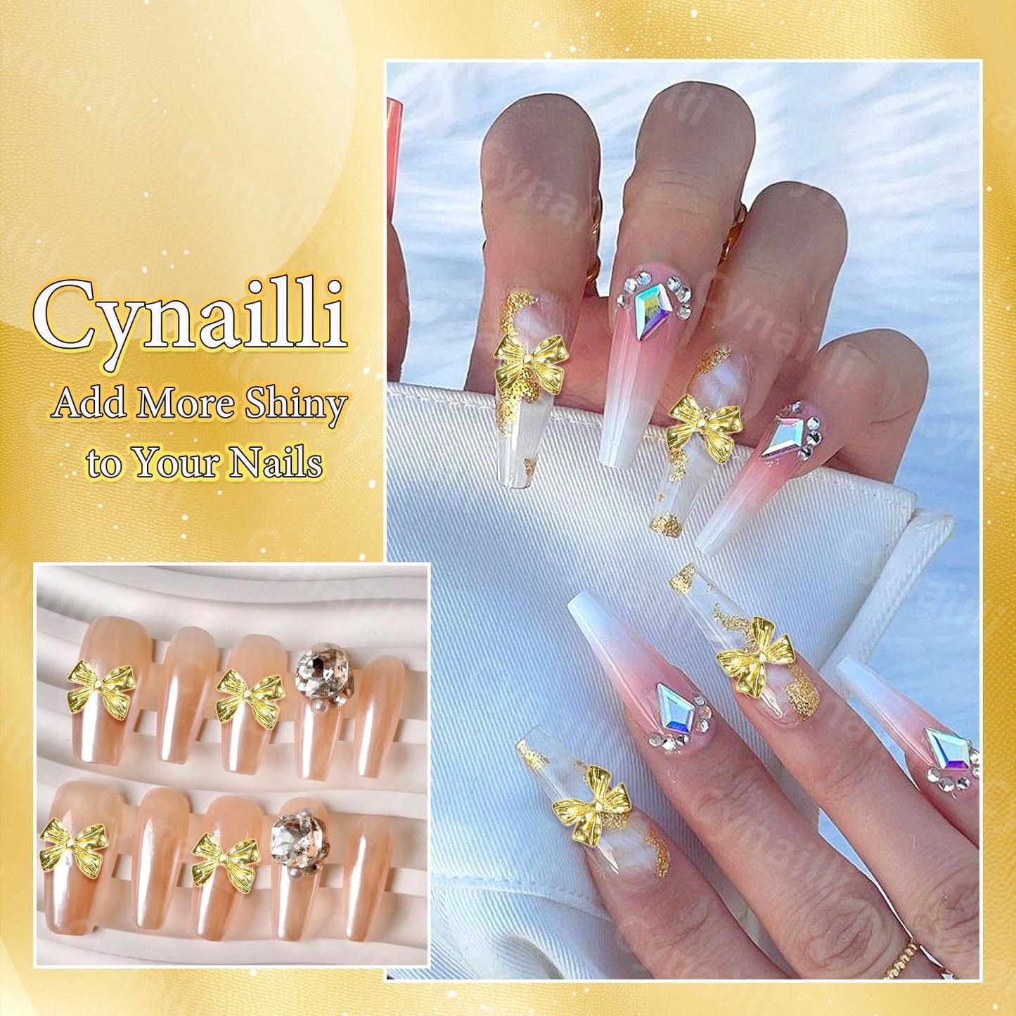 80 Pcs Metal Gold Nail Charm Bows, 3D Shiny Bow Nail Gems Charms, Cute Alloy Bowknot Y2K Nail Jewelry Charms for Nail Art Decor DIY Accessories Crafts