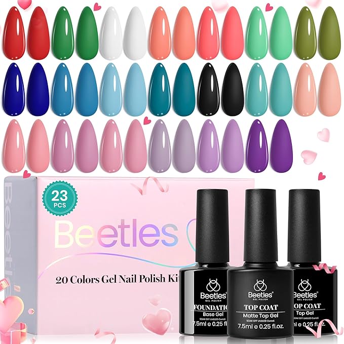 Beetles Winter Gel Polish 20 Colors Red Green White Black Nude Christmas Gel Nail Polish with Base Top Coat Trendy Colors Uv LED Lamp Salon DIY at Home Nails Gifts for Women Vibrant Subtle