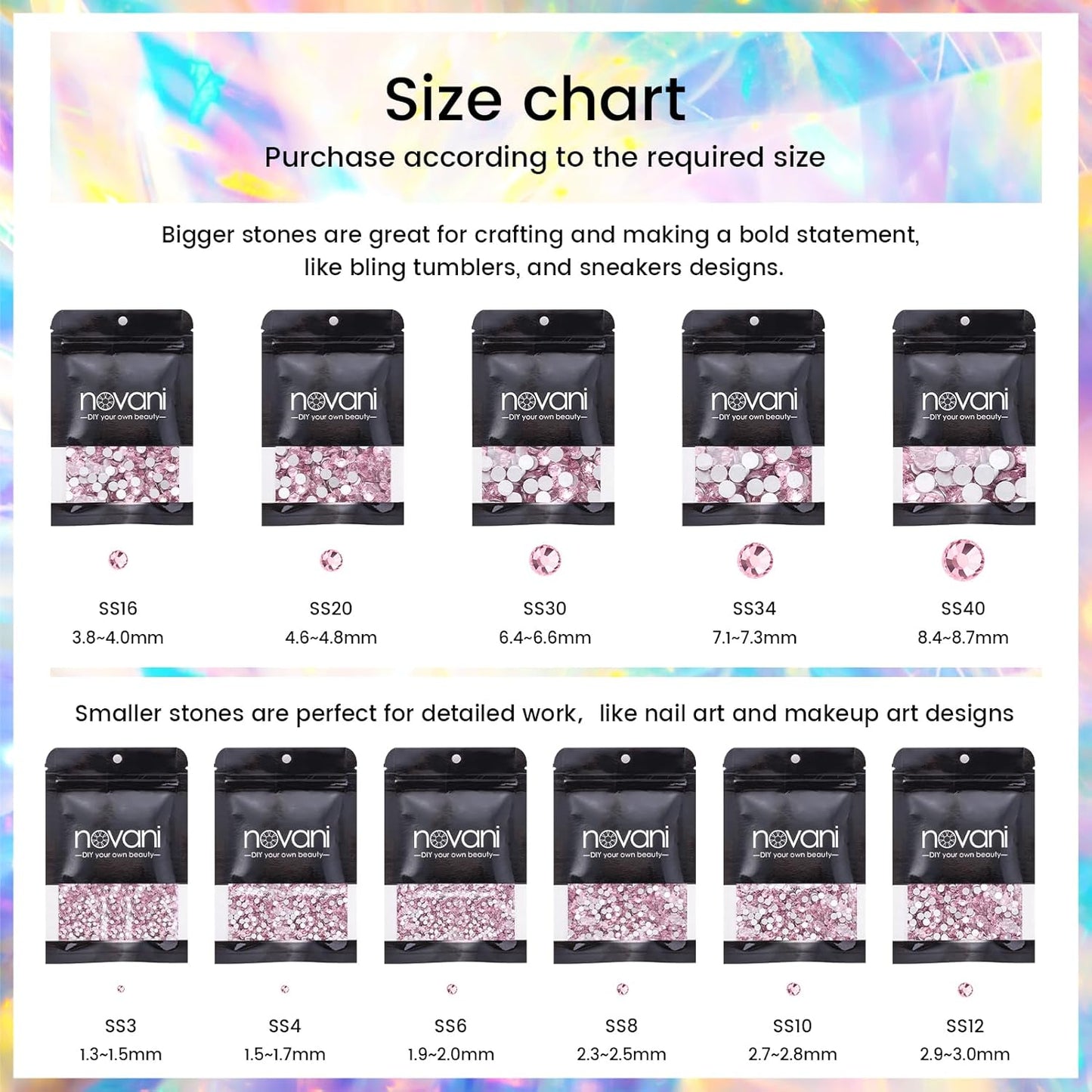 Novani 1440 Pieces Rhinestones, Flatback Crystal Gemstones Glass Rhinestones for Crafts Makeup Nail Art and DIY Decorations, Pink Rhinestone(SS16, 4mm)