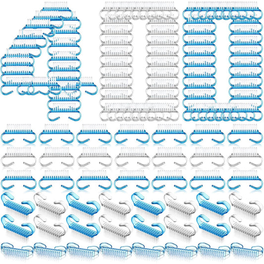 Bokon 400 Pcs Handle Grip Nail Brush Bulk Nail Scrub Brush Nail Brush for Toes and Nails Cleaner, Pedicure Scrubbing Tool Kit for Men and Women (Blue and White)