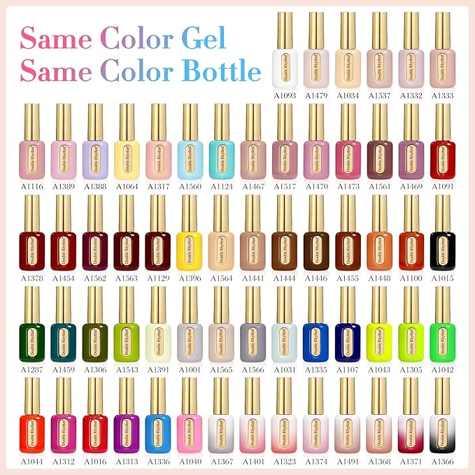 Double Rhythm 0.50 OZ Gel Polish Same Color Same Bottle Golden Round Hema Free Neutral Natural Milky 15 ML Jelly UV Polish Art DIY at Home (Blue-C1336)