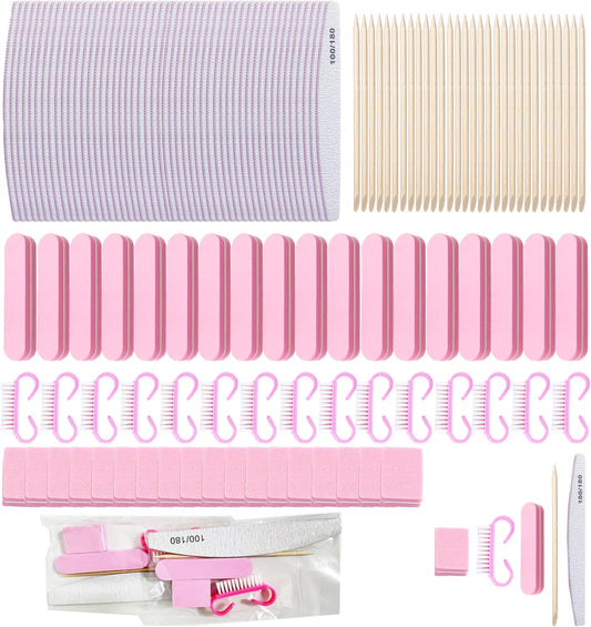 20 Sets Disposable Manicure Kit, Portable Basics 5 Pieces Nail Kit, Mini Buffer Block Nail File, Handle Grip Brush, Wood Stick Press On Nail Tool Kit for Acrylic and Natural Nails