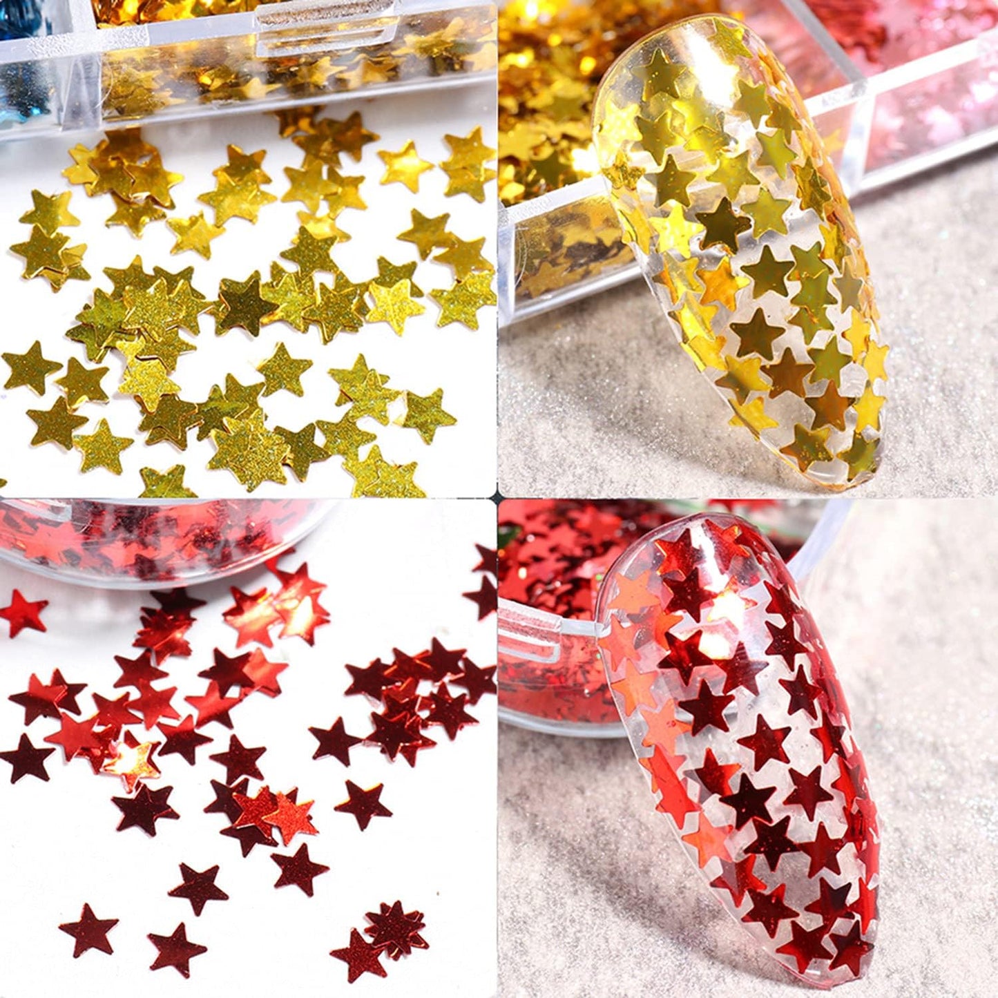 Stars Nail Art Glitter Sequins, 3D Stars Nail Glitter Flakes Design, Holographic Laser Star Acrylic Nails Supplies for Women Girls Manicure Sparkle Decorations, DIY Body Makeup Set(2 Boxes)