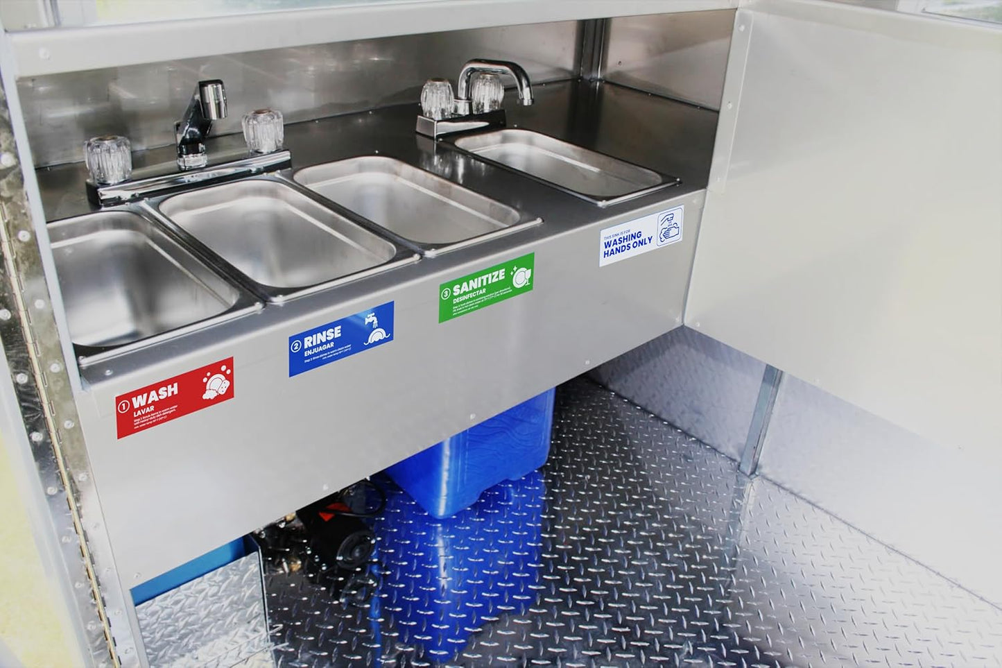 [Enhanced] Wash Rinse Sanitize Sink Labels, Hand Wash Only, and Employee Must Wash Hands | 3 Compartment Sink Stickers | Training Labels for Dishwashing | Food Service Operators (1 Set: 6 x 2 in)