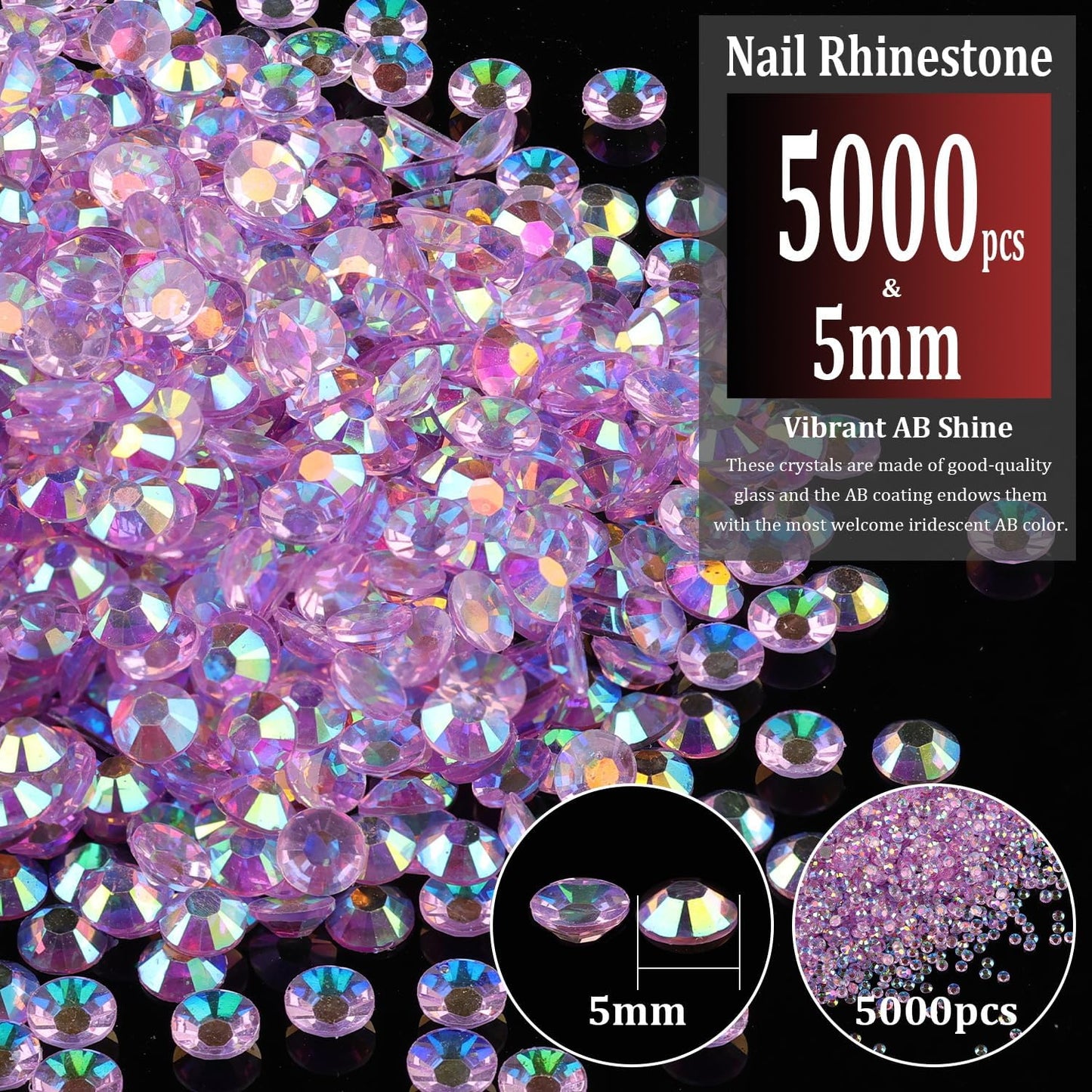 5000pcs 5mm Resin Rhinestones Bulk, Transparent Lavender Purple AB Flatback Round Jelly Rhinestones Non Hotfix Crystal Gems Large Quantity Wholesale for DIY Crafts Clothes Face Makeup Manicure