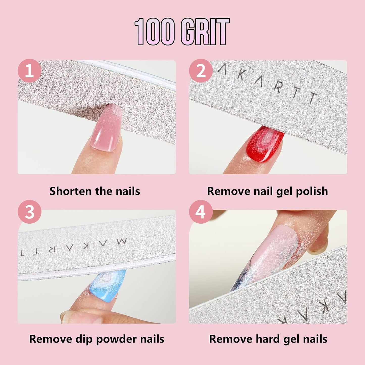 Makartt Nail File: 100/100 Grit Emery Boards for Nails, Doubled Sides Washable 10pcs Zebra Coarse Filer Kit for Shaping Acrylic and Extension Gel, Pedicure Manicure Tools Salon Home Use