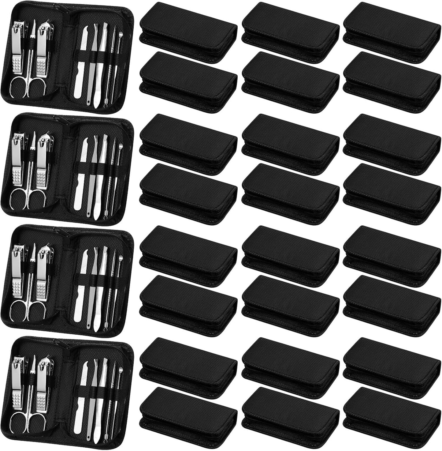 Coume 24 Sets Manicure Set Bulk Rad Tech 8 in 1 Nail Clippers Kit Luxurious Travel Case Stainless Steel Nails Care Tool Office Gift for Coworker Nurse Practitioner Week Christmas(Black)