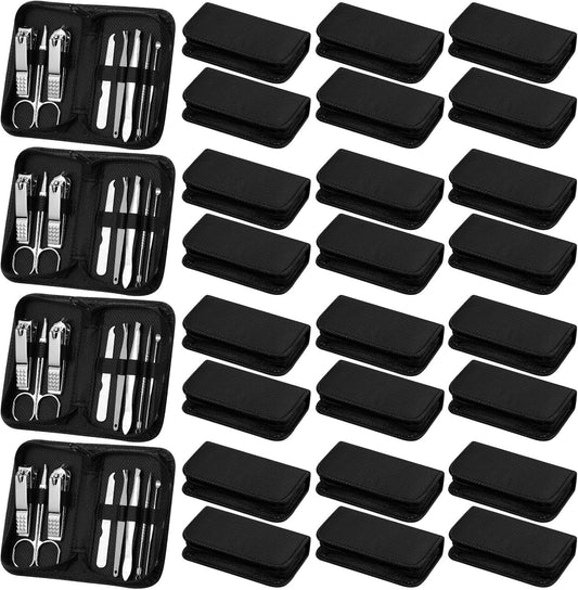 Coume 24 Sets Manicure Set Bulk Rad Tech 8 in 1 Nail Clippers Kit Luxurious Travel Case Stainless Steel Nails Care Tool Office Gift for Coworker Nurse Practitioner Week Christmas(Black)