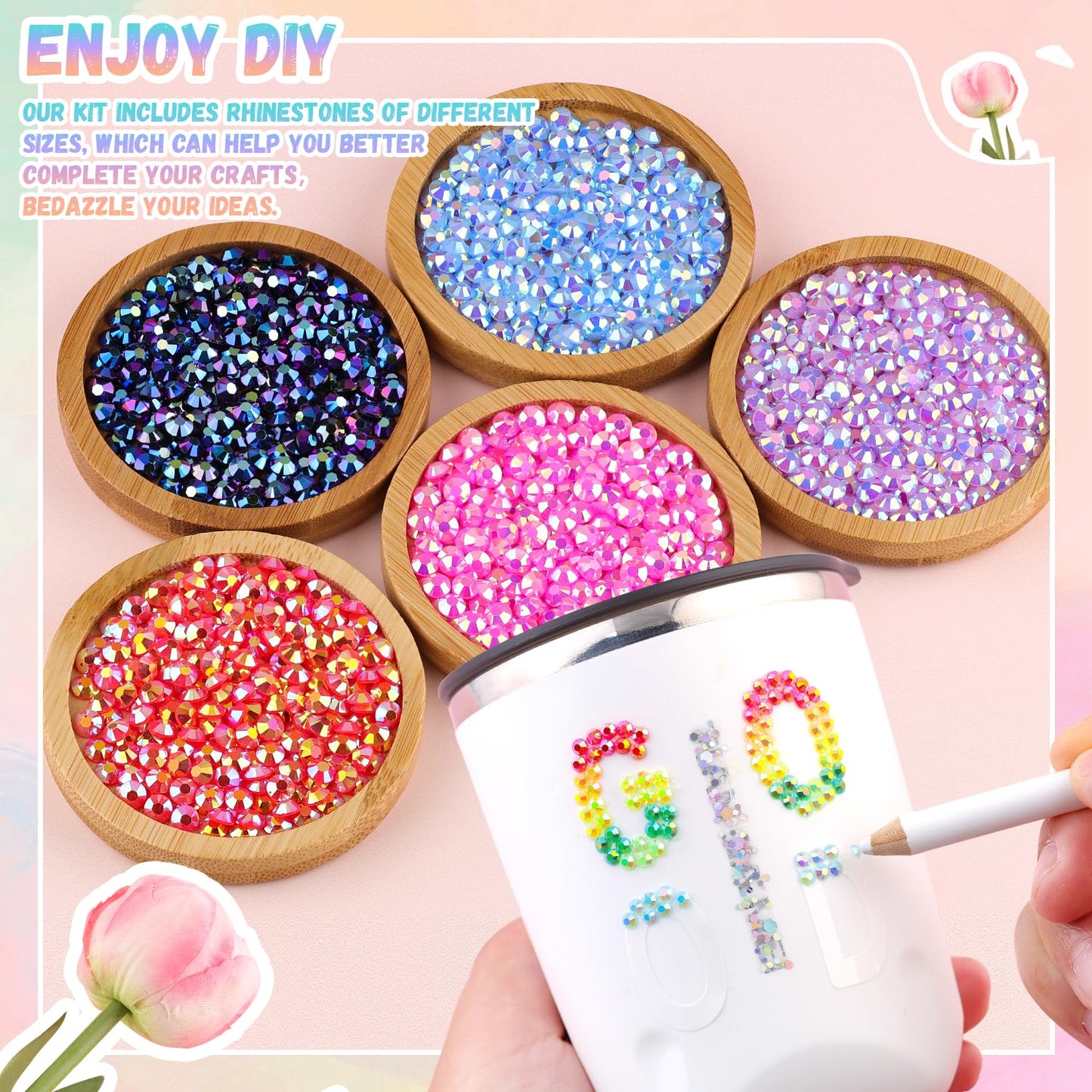 8000Pcs Resin Rhinestones with 3Pcs B7000 Jewelry Glue for Crafting, Multicolors 5mm Non Hotfix Flatback Gems, Bedazzling Crystal for DIY Crafts Clothing Tumblers Mugs Shoes Fabric Decor Nail Art