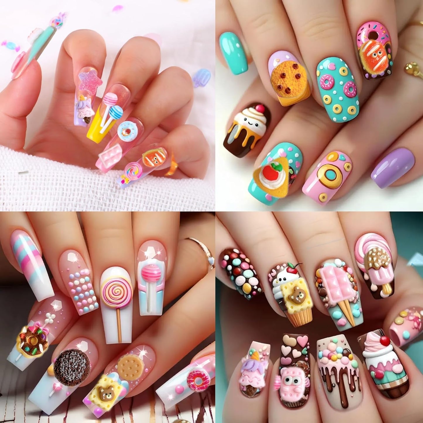 3D Cute Candy Nail Charms, Mix Colours Resin Sweets Lollipop Doughnuts Nail Art Designs, Assorted Biscuits Chocolate Cake Charms for Nail Decorate DIY Body Face Craft and Salon Use