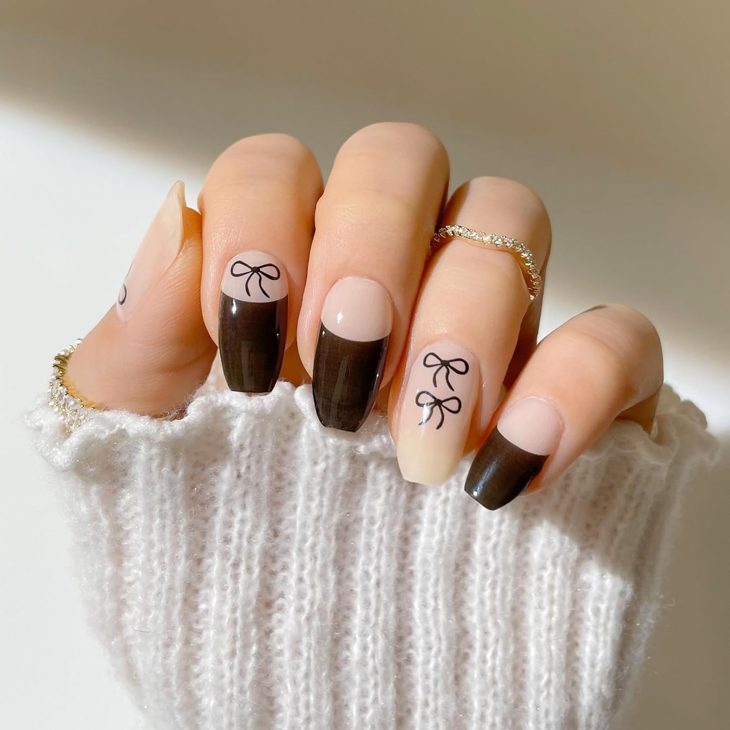 Semi Cured Gel Nail Strips - Trendy Nail Polish Wraps Works with Any UV Lamp - Long Lasting Easy Salon Manicure - 24pcs with 2 Prep Pads, Nail File & Cuticle Stick (Knot Yours)