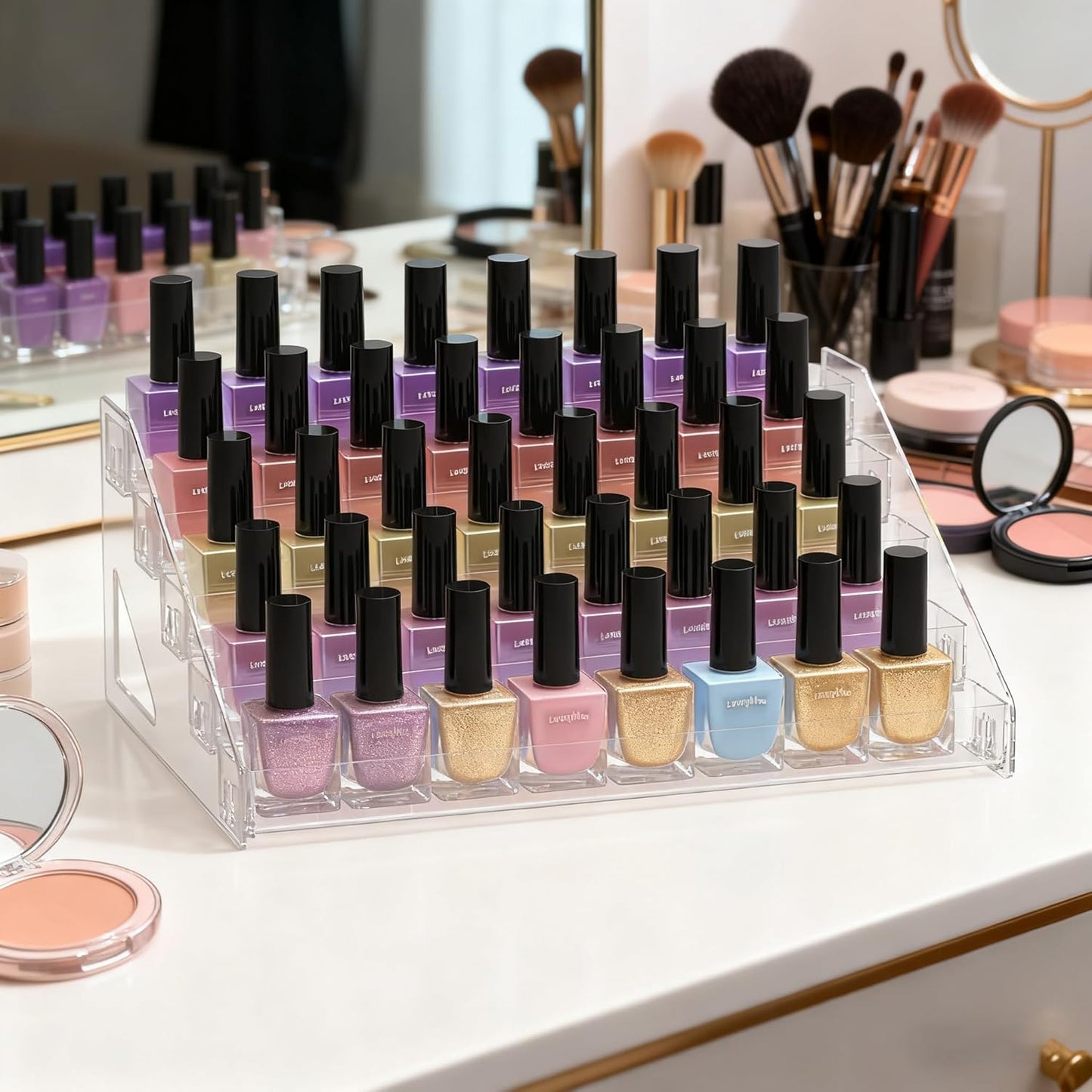 Nail Polish Holder Stand - 5 Layers Clear Acrylic Nail Polish Organizer Rack, Nail Polish Tray Display Case Fingernail Polish Holder for Essential Oils Makeup Storage