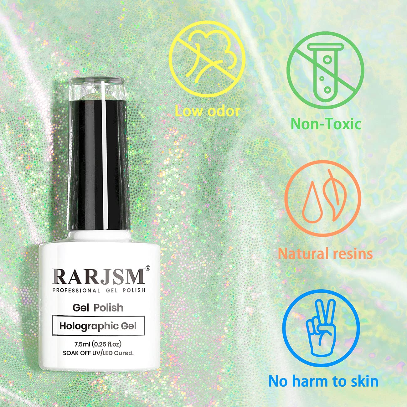 RARJSM Holographic Nail Polish Light Green Gel Polish Unicorn Effect Nail Gel 7.5ML Curing Required Nail Art Colors Home Manicure