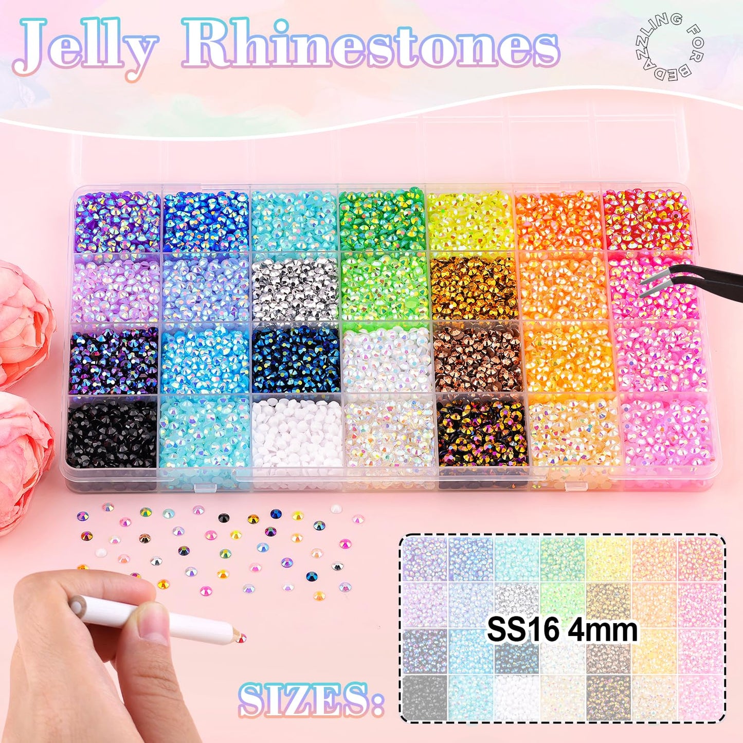 13000Pcs Resin Rhinestones with 3Pcs B7000 Jewelry Glue for Crafting, Multicolors 4mm Non Hotfix Flatback Gems, Bedazzling Crystal for DIY Crafts Clothing Tumblers Mugs Shoes Fabric Decor Nail Art