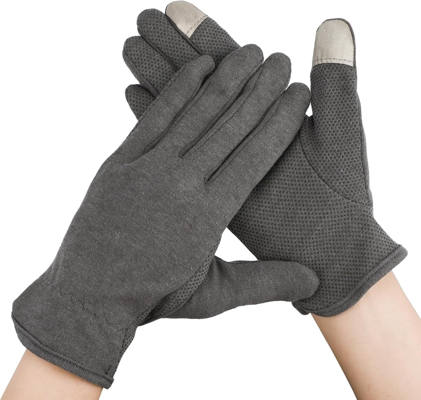 Segbeauty 6 Pairs Cotton Gloves Touchscreen, Hand Moisturizing Gloves Overnight for Women, Finger Touch Screen Moisturizer Gloves for Dry Hand, Non-Slip Cotton Work Gloves Lotion Gloves Gray