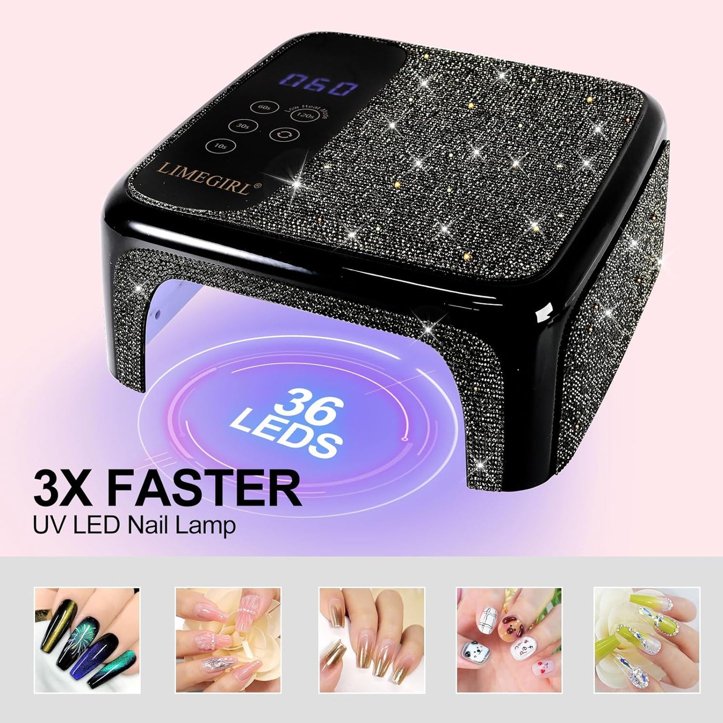 Sparkling Diamond UV Nail Lamp - Cordless, Professional Gel Nail Polish Curing Lamp with 4 Timers & LCD Touch Display, Salon-Grade Diamond UV Nail Dryer