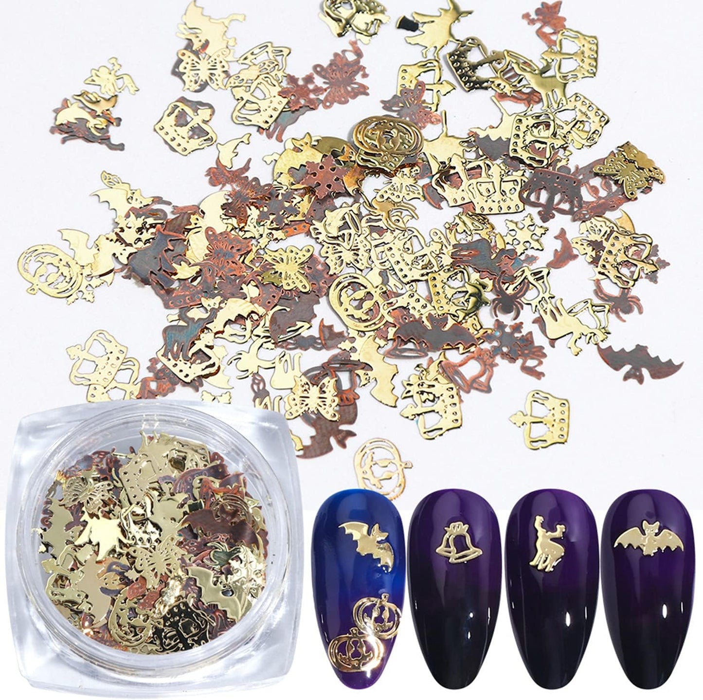 Halloween Nail Art Glitter 3D Nail Sequins, Holographic Day of The Dead Laser Sparkly Flakes Design, Bat Witch Pumpkin Elk Snowflake Nail Decoration for Nail Stickers, Holiday Nail Supplies (3 Boxes)