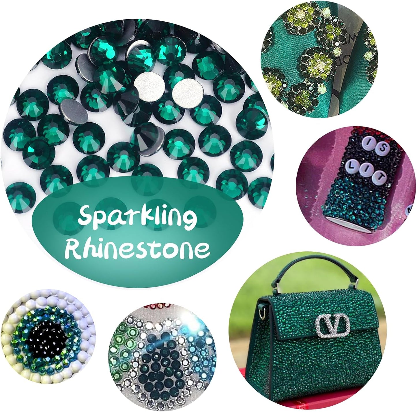 10000PCS Emerald Rhinestones Bulk, Flat Back Crystal Glass Stone Round Gems,SS10, 2.7-2.9mm
