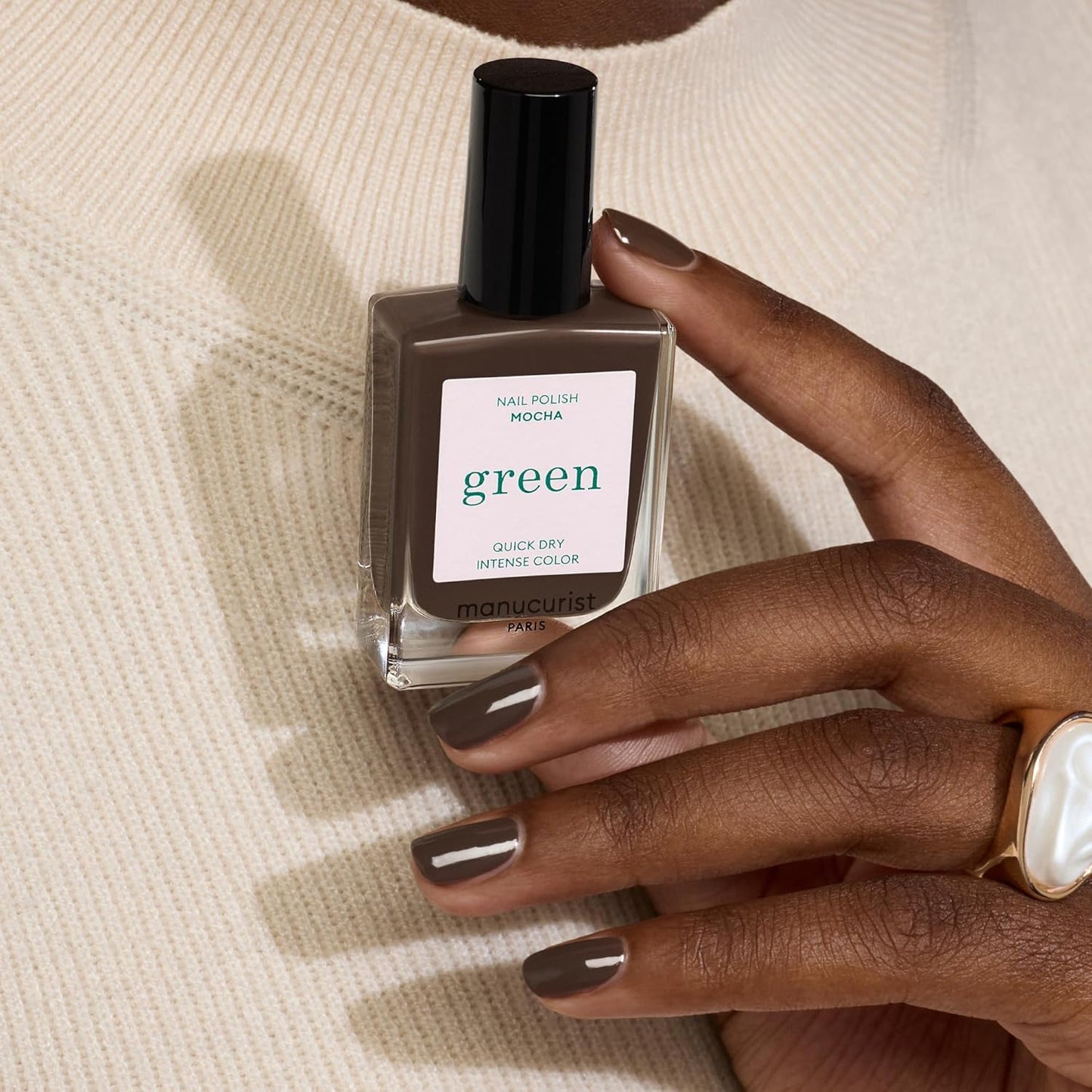 Manucurist Green MOCHA - Dark Brown With Cool Undertones Nail Polish - 9-Free, Vegan and Plant-Based - Quick Dry Manicure - Non Toxic Nail Polish - Made in France - 0.5 fl oz