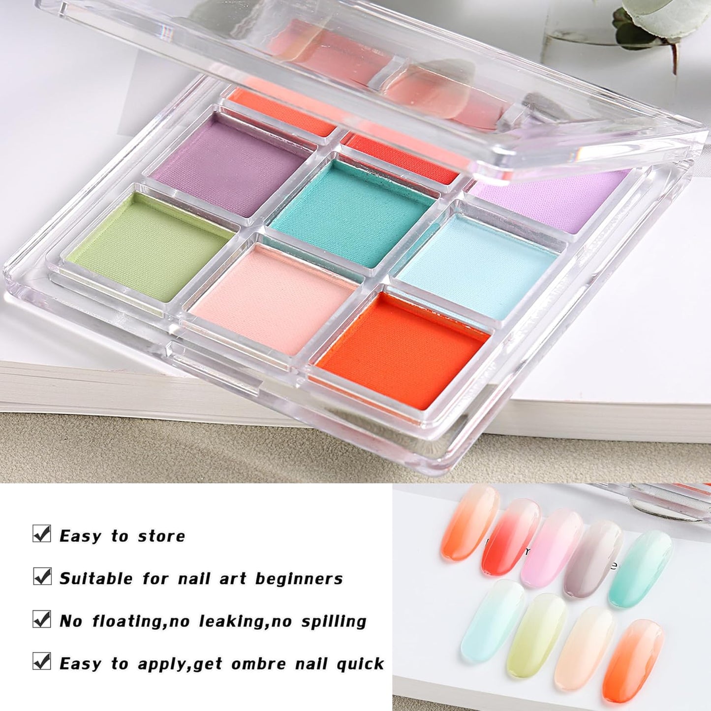 9 Colors Nail Pigment Palette Gradient Ombre Nail Powder Set for DIY Manicure Beginners - Perfect Nail Design with Ultra Fine Powder - Includes 5 Sponge Sticks 1 Brush #06