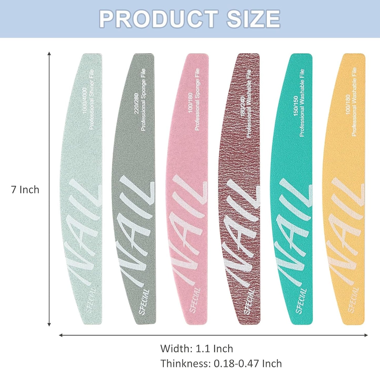 Nail Files and Buffers Kit 6Pcs 100/150/180/220/240/280/1000/4000 Grit Professional Emery Boards Reusable Washable Coarse Nail File for Gel Nails