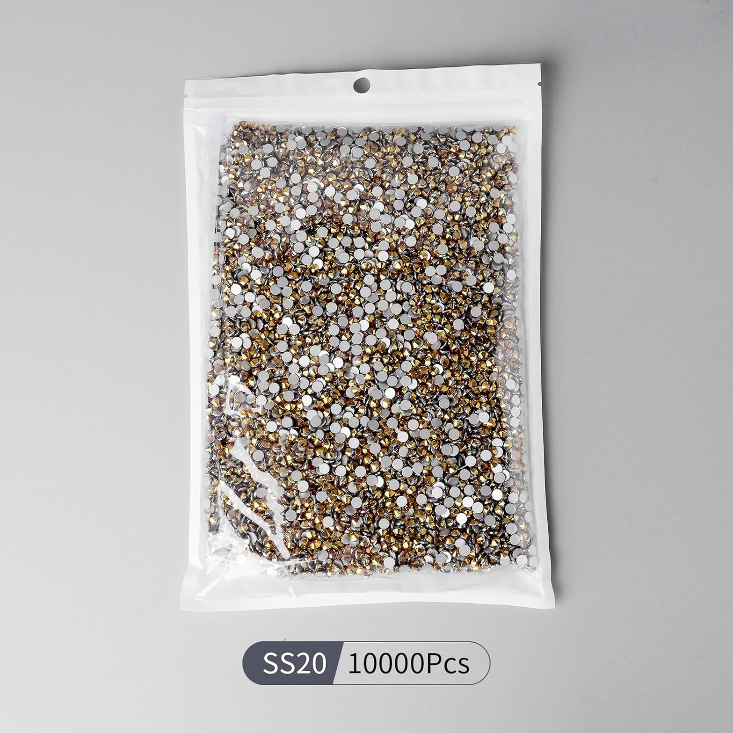10000PCS Gold Rhinestones Bulk, Flat Back Crystal Glass Stone Round Gems,SS20, 4.6-4.8mm