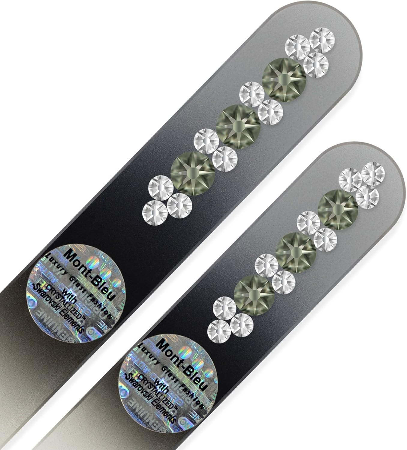 Nail Files - Mont Bleu Set of 2 Glass Nail Files Hand Decorated with Crystals - Handmade Gifts - Czech Tempered Glass - Travel Nail File for Shiny Nails - Crystal Nail Files