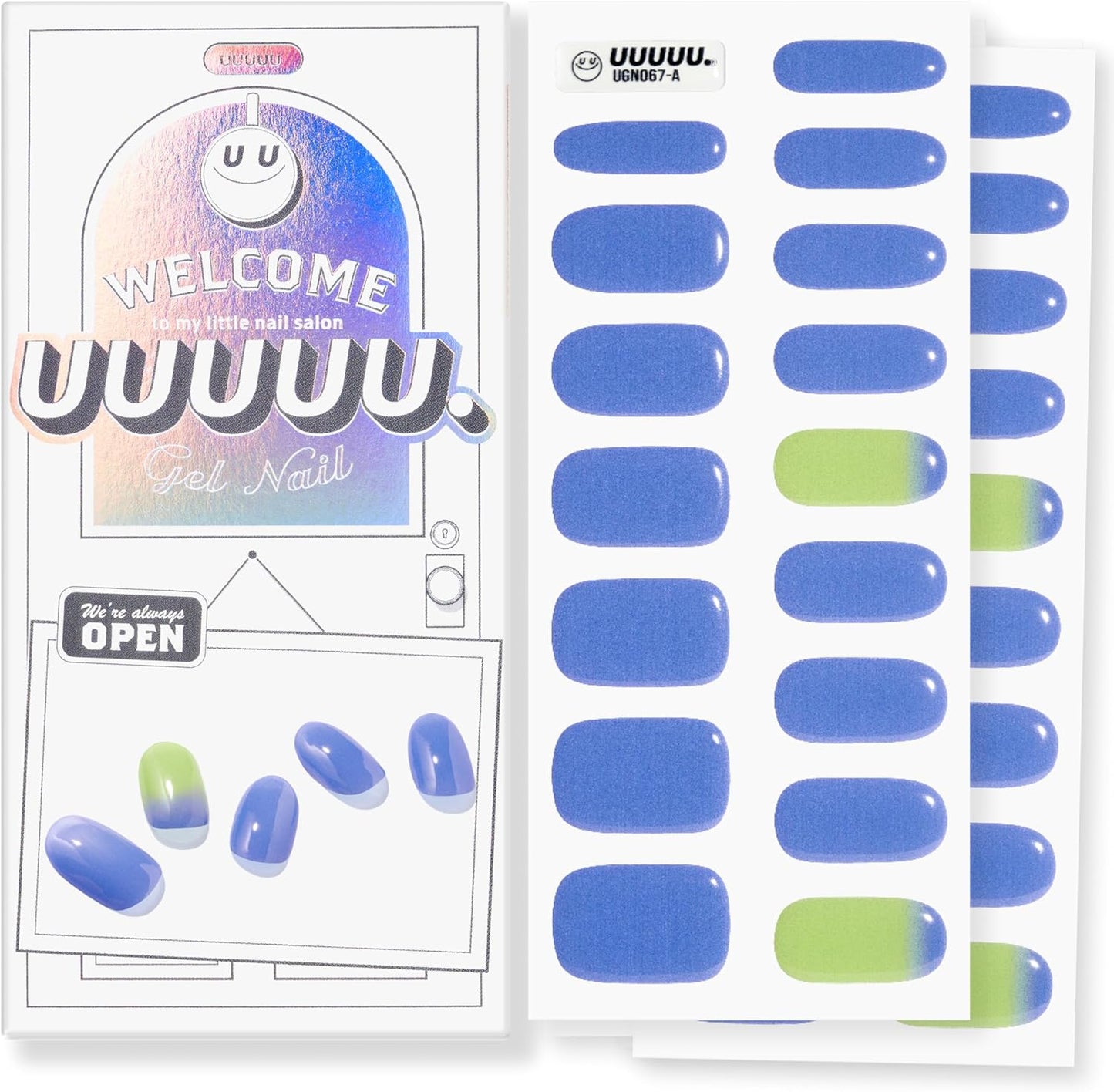 UUUUUU Semi Cured Gel Nail Strips | Salon-Quality | UV Free Gel Nail Wraps for Women | Easy Peel&Stick | Long-Lasting up to 14 Days | 28 Strips Set+File & Wipes | Gift-Ready (UGN075 - Blue Hawaii)