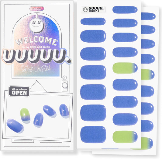 UUUUUU Semi Cured Gel Nail Strips | Salon-Quality | UV Free Gel Nail Wraps for Women | Easy Peel&Stick | Long-Lasting up to 14 Days | 28 Strips Set+File & Wipes | Gift-Ready (UGN075 - Blue Hawaii)