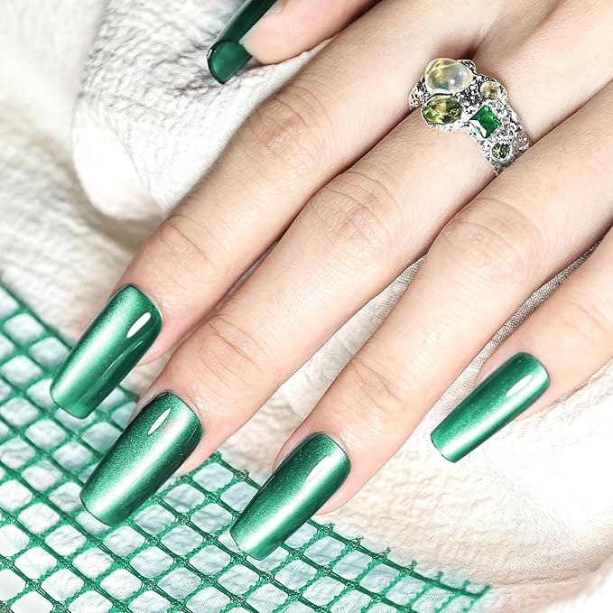 JODSONE 16.5ml Cat Eye Gel Nail Polish Dark Green Single Colors for Holographic Glitter Cat Eye Reflective Translucent Need U V Lamp