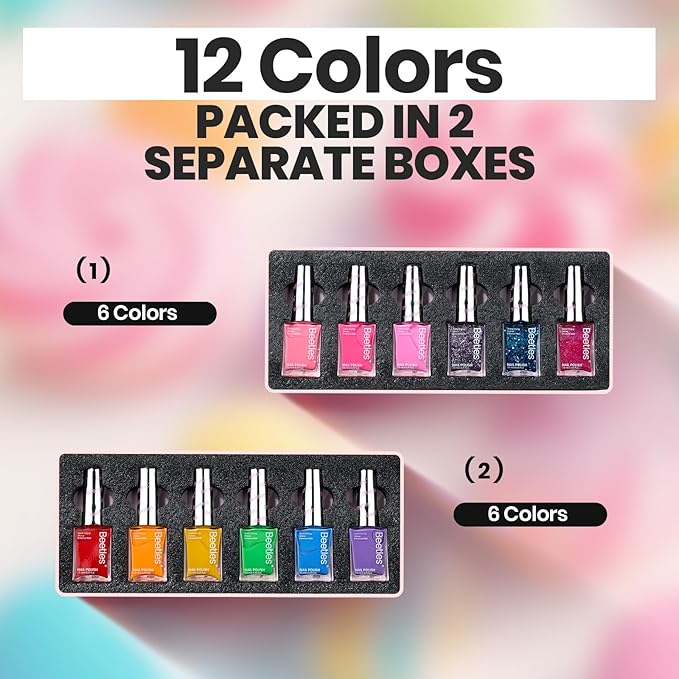 Beetles Glitter Neon Nail Polish Set - 12 Colors Hot Pink Blue Purple Rainbow Rright Glitter Nail Polish Set, Air Quick Dry DIY Fingernail Art Set Christmas Salon Home Gift