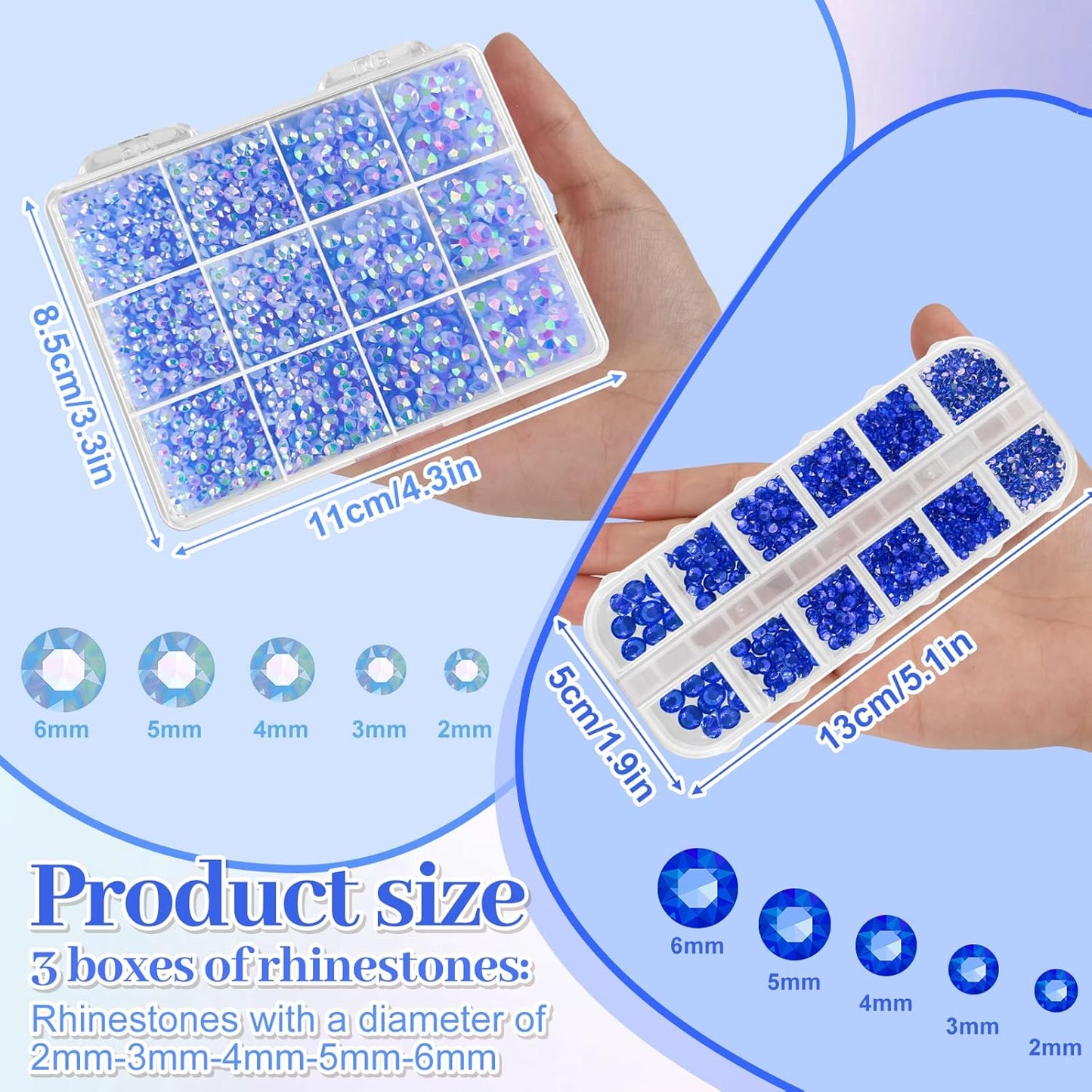 ASTARON Blue Resin Rhinestones for Crafting, 2mm-6mm Mixed Flatback Resin Gemstones for Crafts Gems Bulk Jelly AB Bedazzling Diamonds with Glue for Nails, Tumblers, Mugs Decoration
