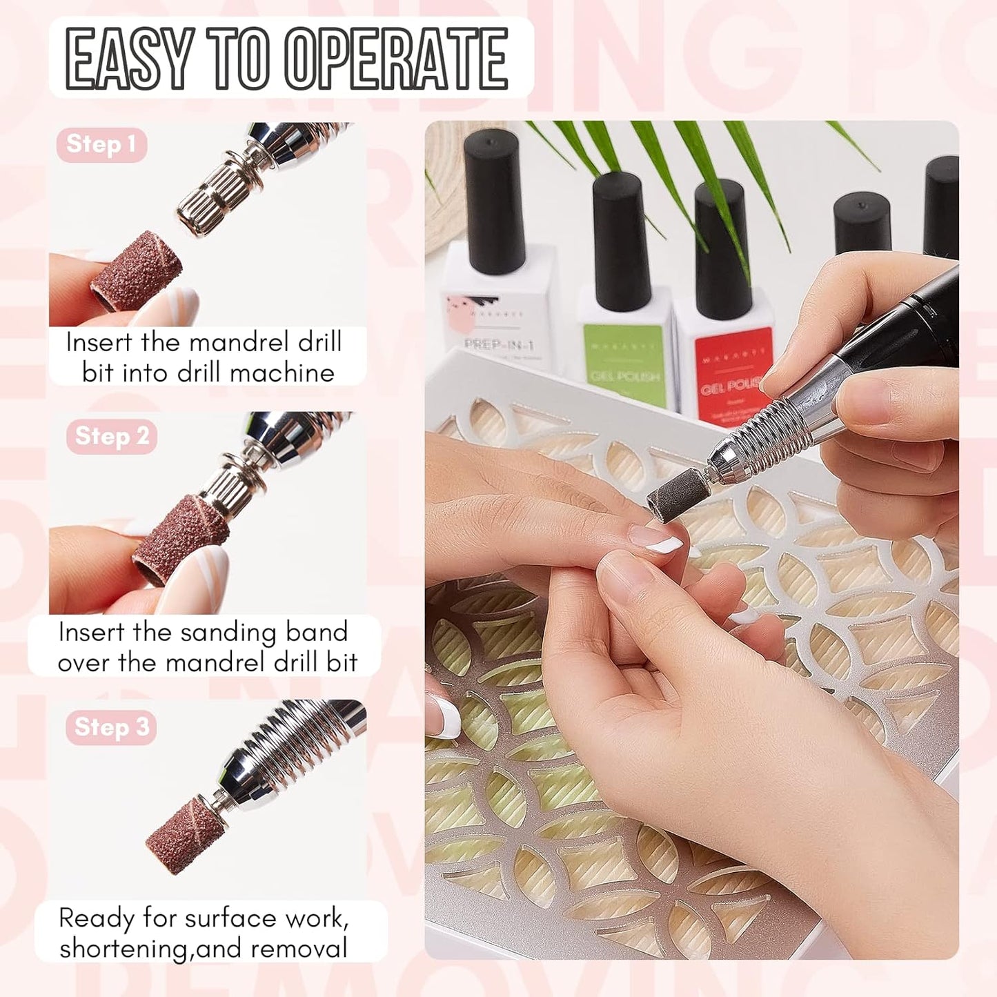 Makartt Nail Drill Bits Sanding Bands - for Nail Drill #80#150#240 Grits 300Pcs File Sanding Bands Zebra Brown Professional Bits Set for Acrylic Nails Gel Manicures Pedicures Tools（Brown,Zebra,Black）