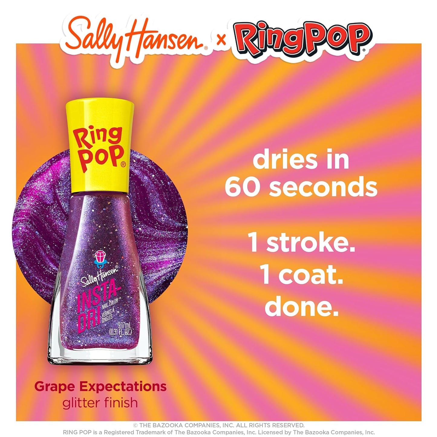 Sally Hansen Insta-Dri®, Ring Pop Nail Polish Duo, Quick Dry, Long Lasting, Streak-Free Shine, Red and Purple Nail Polishes