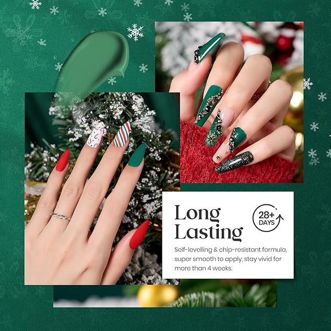Beetles Christmas Green Gel Polish, 6 Color Glitter Green Lime Olive Emerald Shade, Soak Off UV Nail Lamp Jelly Sparkle Gel Nail Polish Set DIY Manicure Gifts for Women