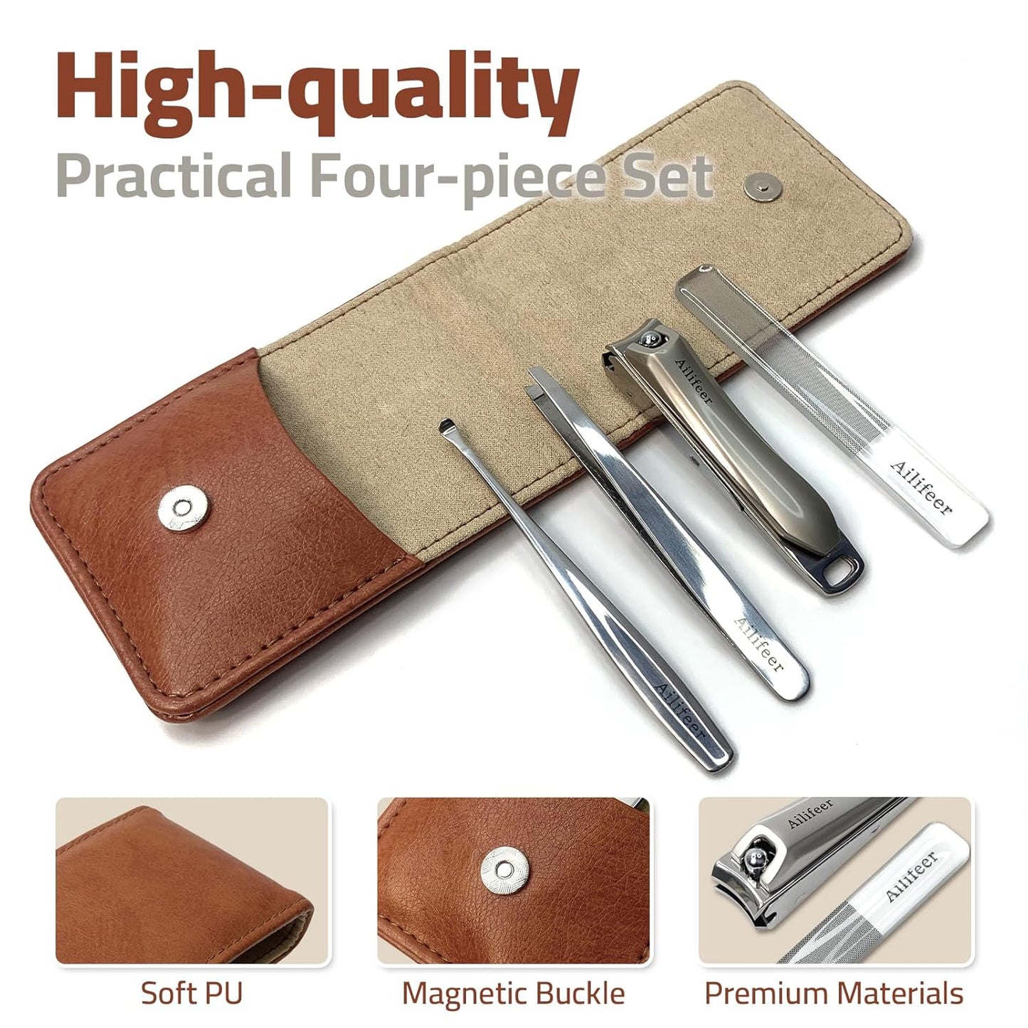 Manicure Set, 4-in-1 Stainless Steel Professional Nail Clippers and Nail Cutters Kit, Includes Nail Filer,Cuticle Trimmer,with Portable Travel Case,Gifts For Women Men,Pedicure Tools For Feet