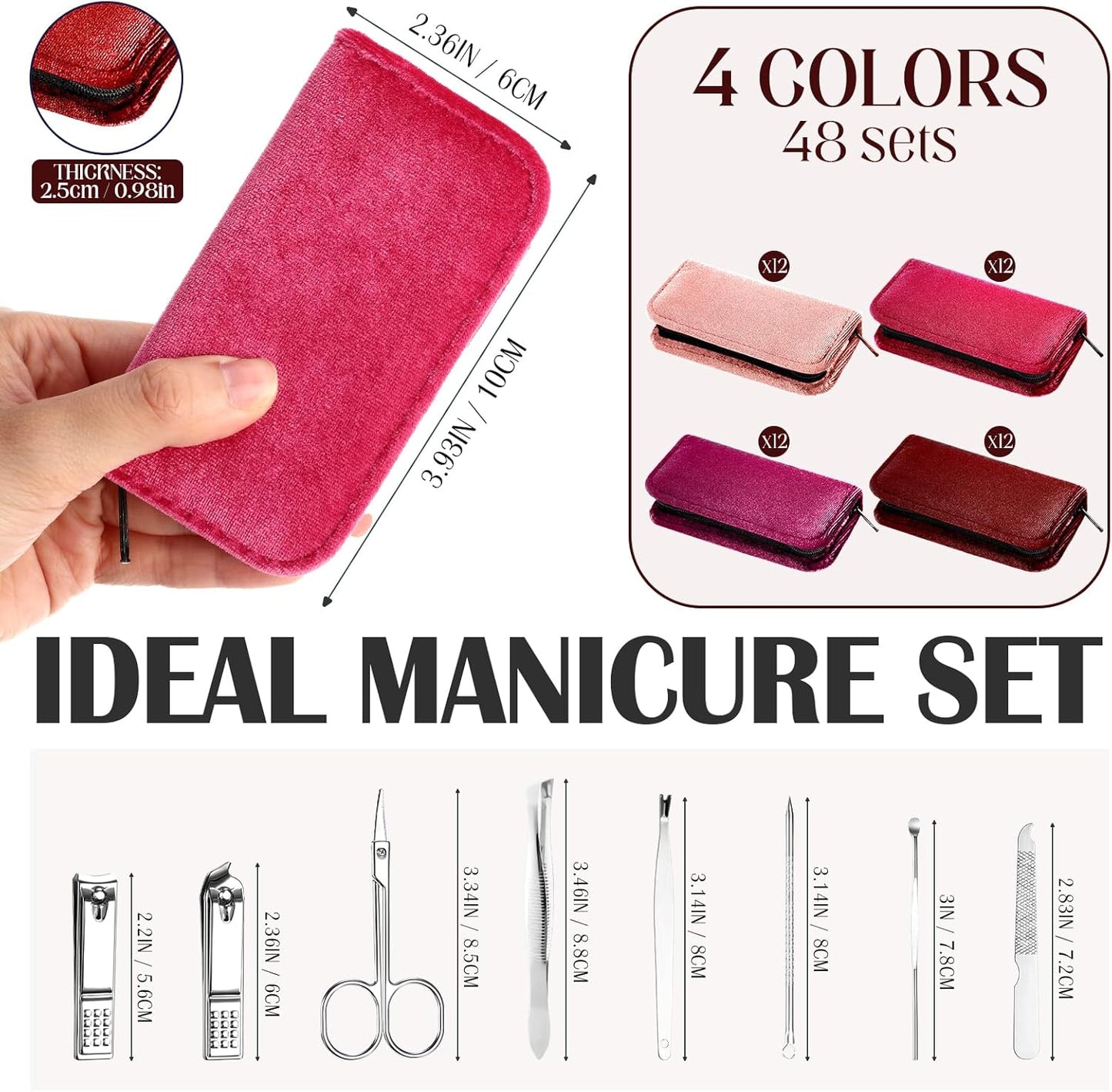 Coume 48 Christmas Nail Care Kit Gift 8 in 1 Manicure and Pedicure Set with Travel Case Stainless Steel Nail Clipper Manicure Set Souvenirs Gift for New Year Coworkers Church Guest(Red Series)