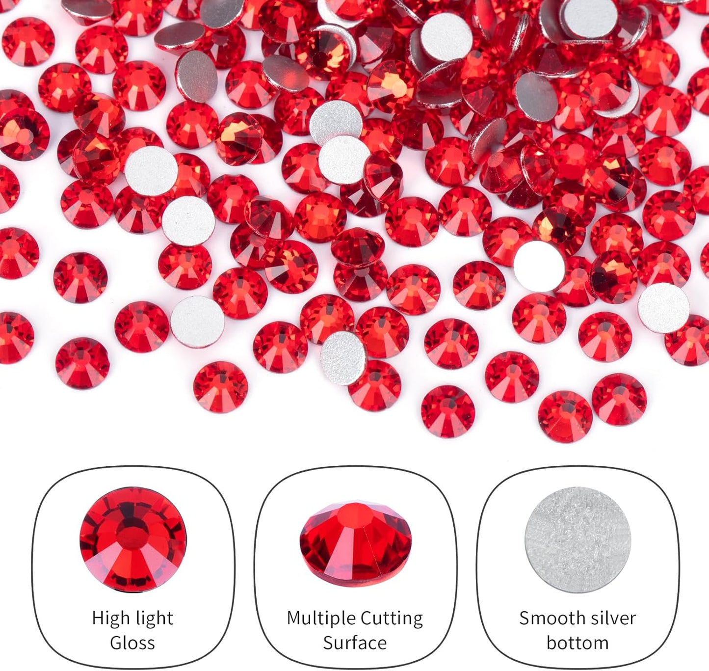 10000PCS Red Rhinestones Bulk, Flat Back Crystal Glass Stone Round Gems,SS10, 2.7-2.9mm