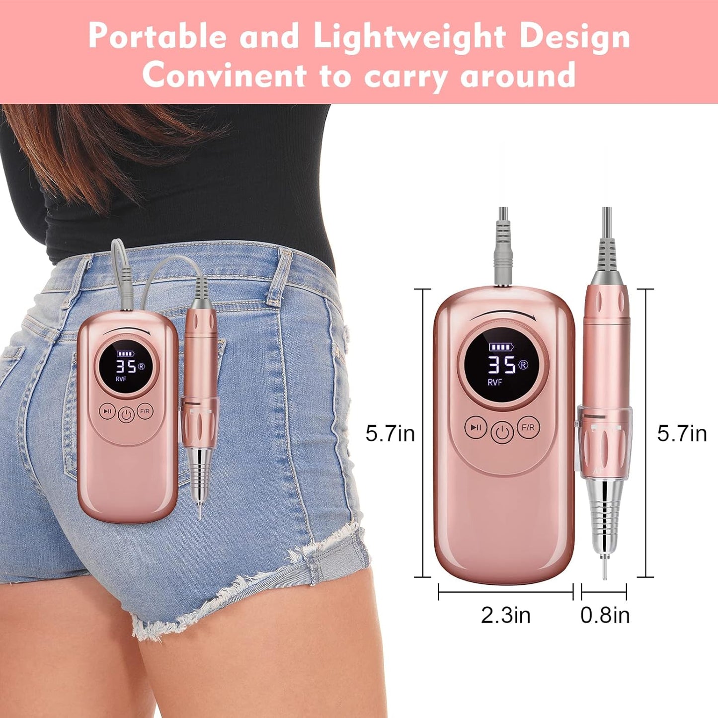 Rechargeable 35000 RPM Nail Drill, Portable Cordless Professional Electric Nail File Kit with 11 Nail Drill Bits for Acrylic, Gel Nails, Manicure Pedicure, Polishing Shape
