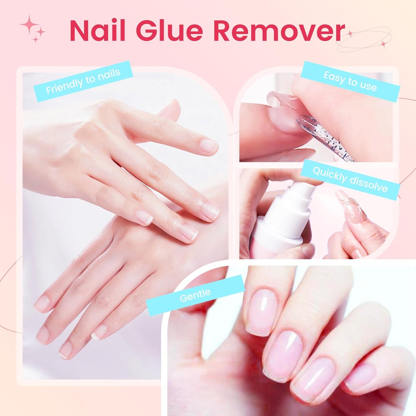 AIJIMEI Press on Nail Remover Kit Spray Nail Glue Remover with Crystal Rod NailPolish Remover Pads NailGlue Remover for Press On Nails for Easy Removal Debonder (60ml/2fl.oz)
